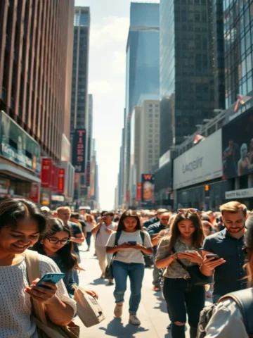 imagem realista inteligência artificial pessoas olhando no celular