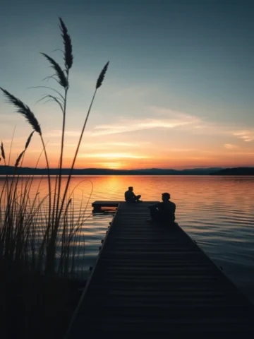 imagem realista lago calmo por do sol